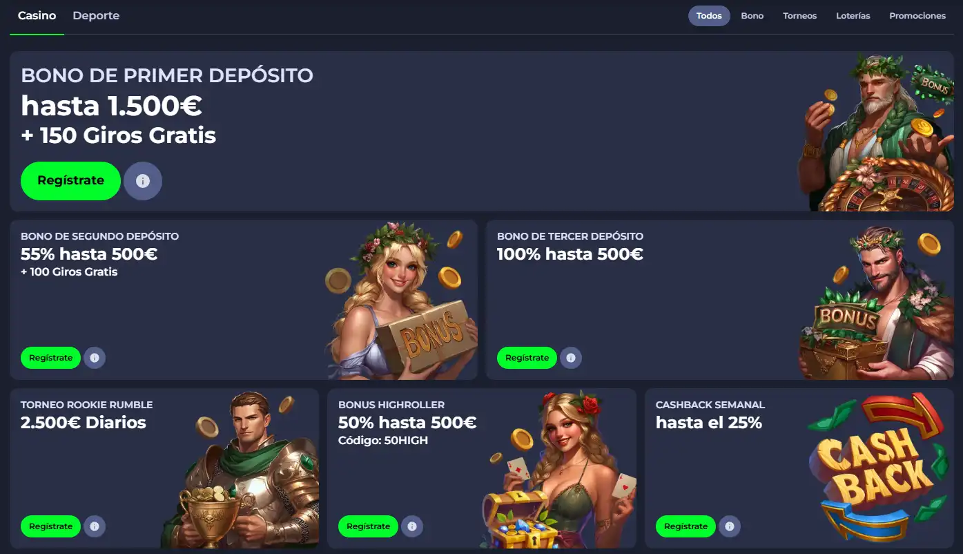 Promociones actuales publicadas por Fridayroll Casino