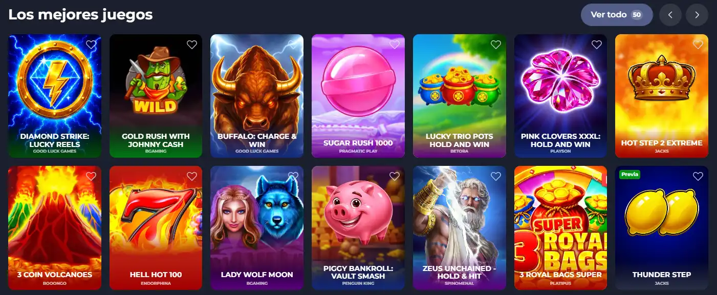 Lobby de juegos de Fridayroll con categorías y títulos visibles