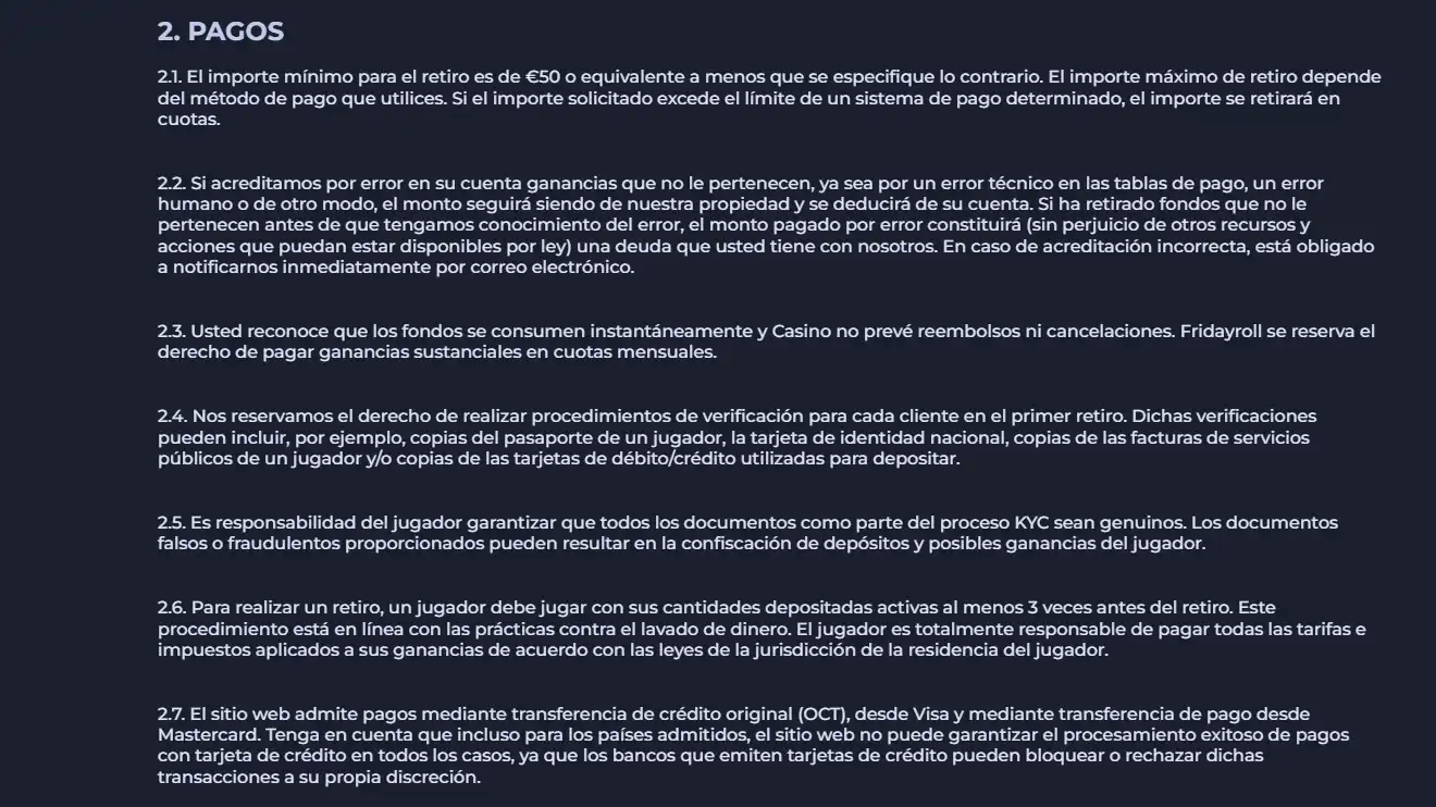 Términos oficiales de Fridayroll sobre retiradas y verificación
